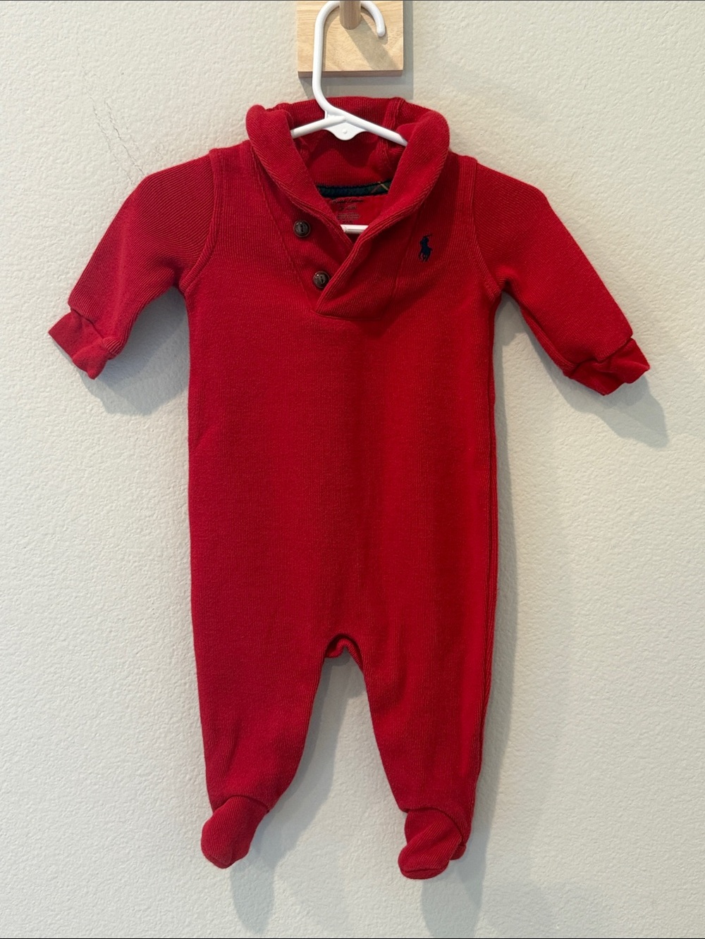 Ralph Lauren Bright Red Shawl-Collar Footed One-Piece‎